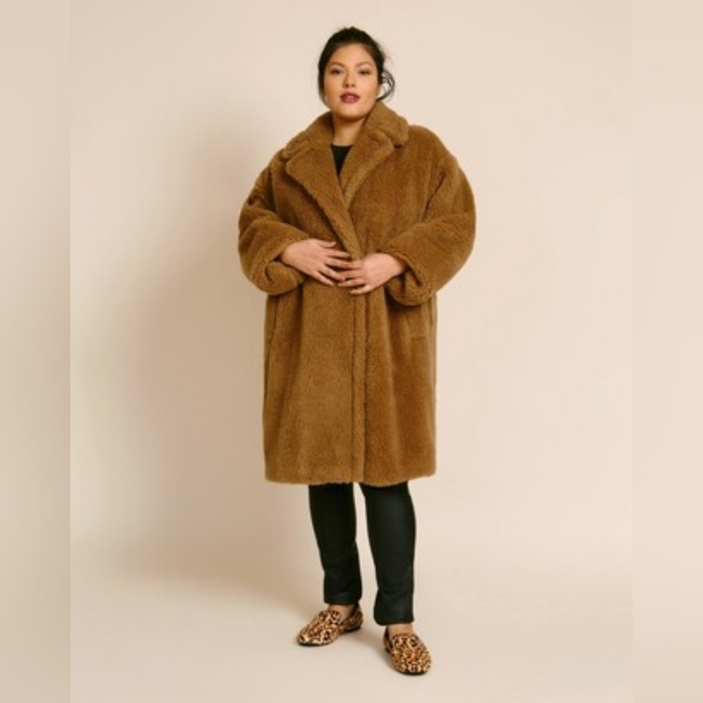 Marina Rinaldi Camel Teddy Wool Oversized Coat 10 Cozy Fall Winter Rare